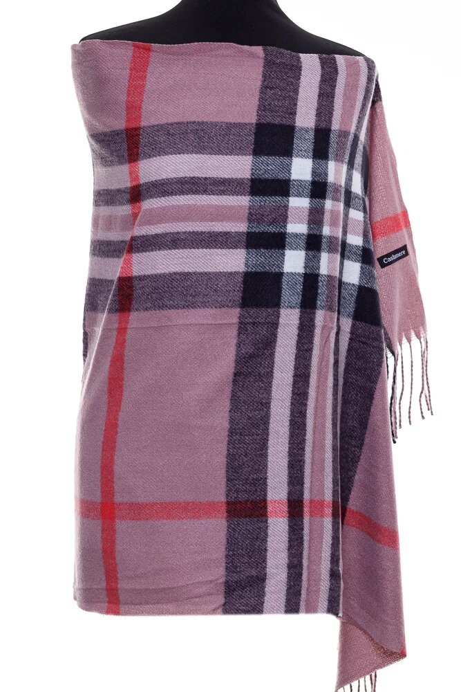 Shopika Esarfa casmir unisex cu carouri pe fond roz prafuit