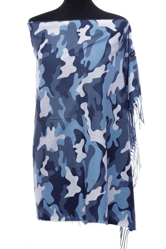 Shopika Esarfa casmir unisex cu imprimeu army pe fond albastru