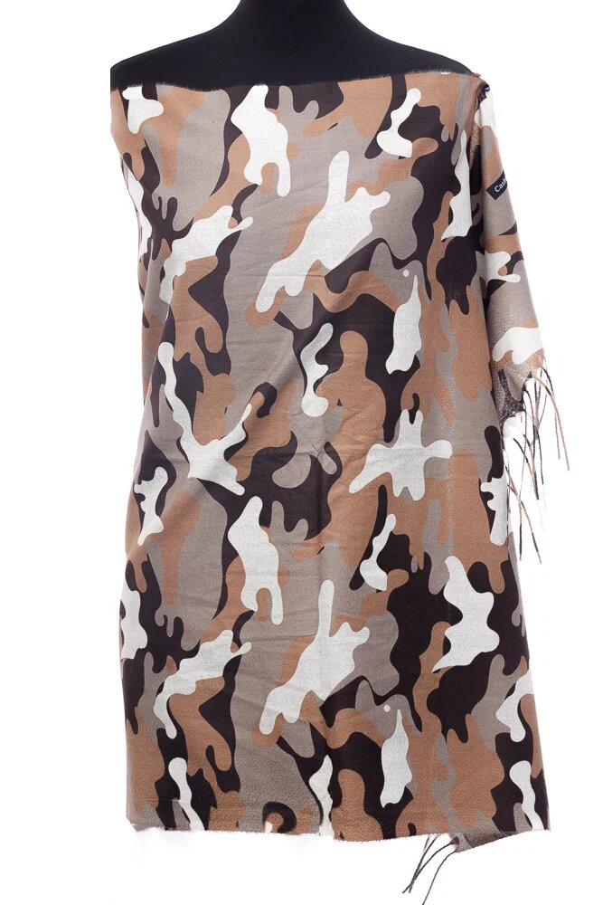 Shopika Esarfa casmir unisex cu imprimeu army pe fond camel