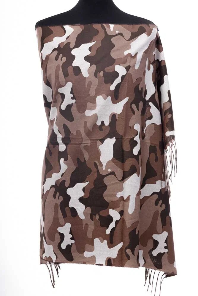 Shopika Esarfa casmir unisex cu imprimeu army pe fond maron