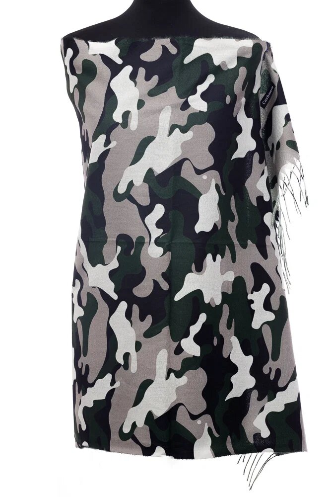 Shopika Esarfa casmir unisex cu imprimeu army pe fond verde inchis
