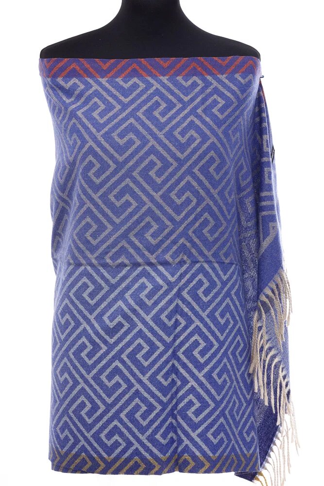 Shopika Esarfa casmir unisex cu imprimeu geometric pe fond albastru