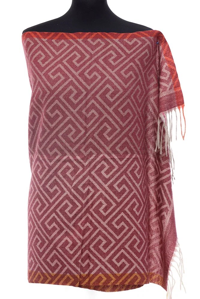 Shopika Esarfa casmir unisex cu imprimeu geometric pe fond bordo
