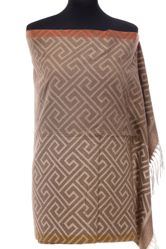 Shopika Esarfa casmir unisex cu imprimeu geometric pe fond capucino