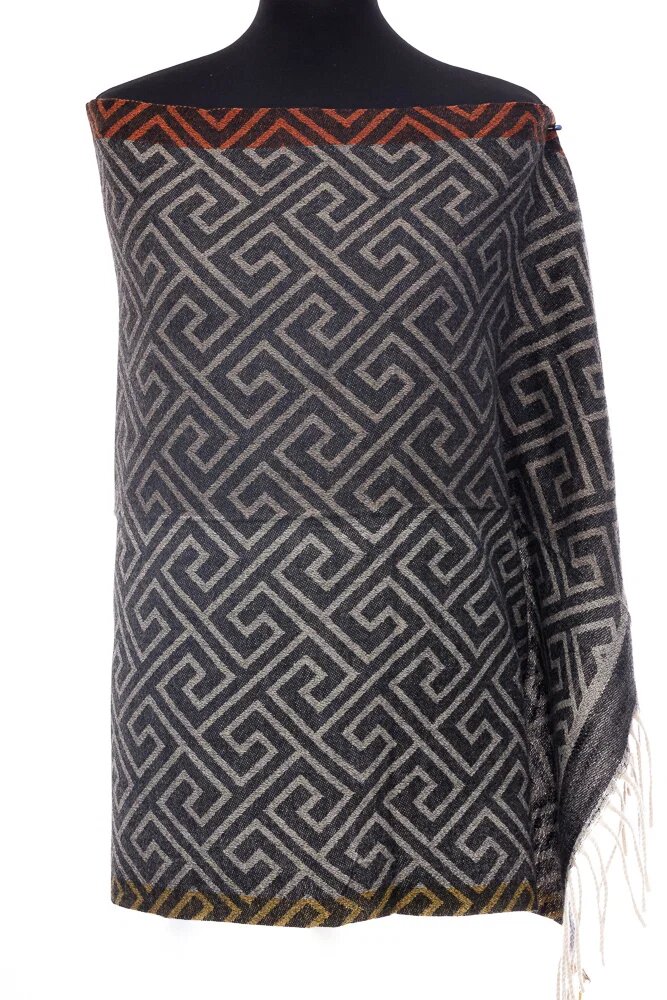 Shopika Esarfa casmir unisex cu imprimeu geometric pe fond negru
