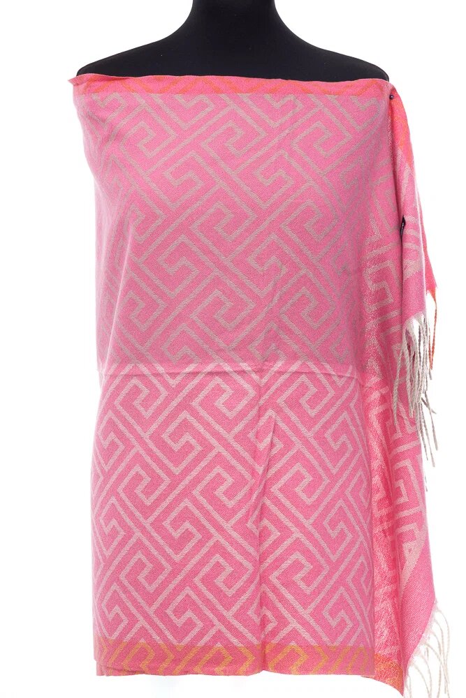 Shopika Esarfa casmir unisex cu imprimeu geometric pe fond roz