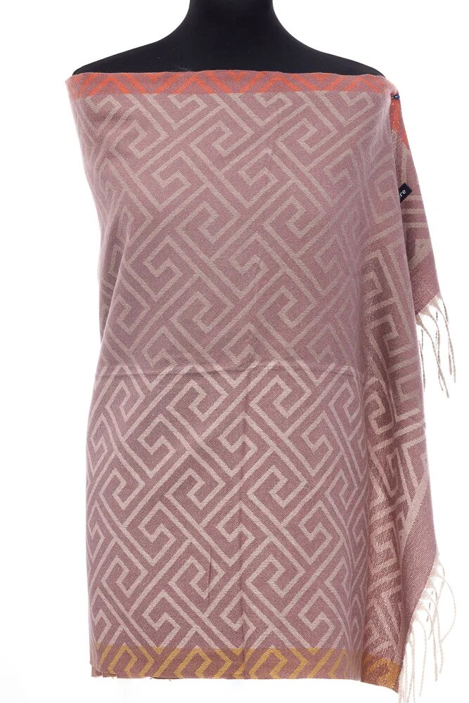 Shopika Esarfa casmir unisex cu imprimeu geometric pe fond roz prafuit
