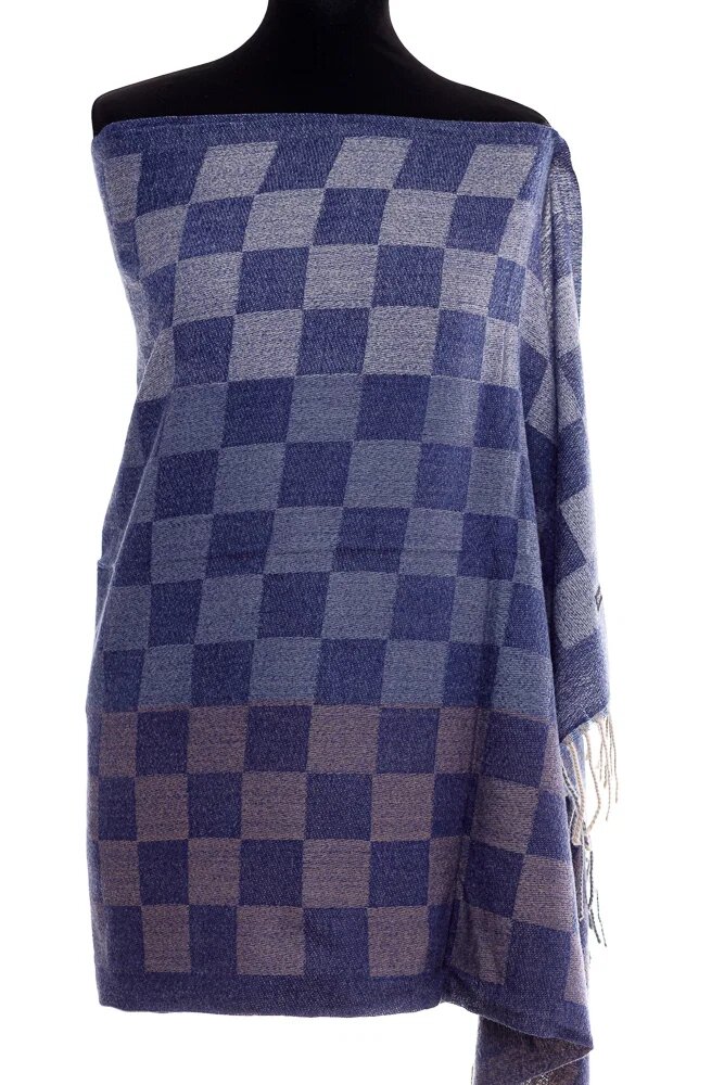 Shopika Esarfa casmir unisex cu imprimeu tabla de sah pe fond bleumarin