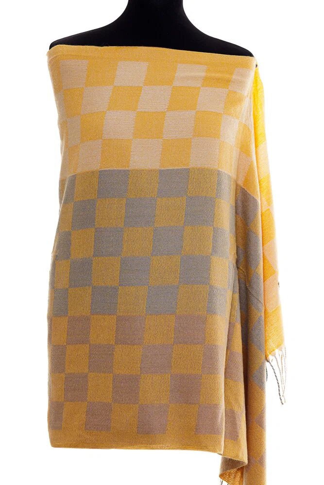 Shopika Esarfa casmir unisex cu imprimeu tabla de sah pe fond galben