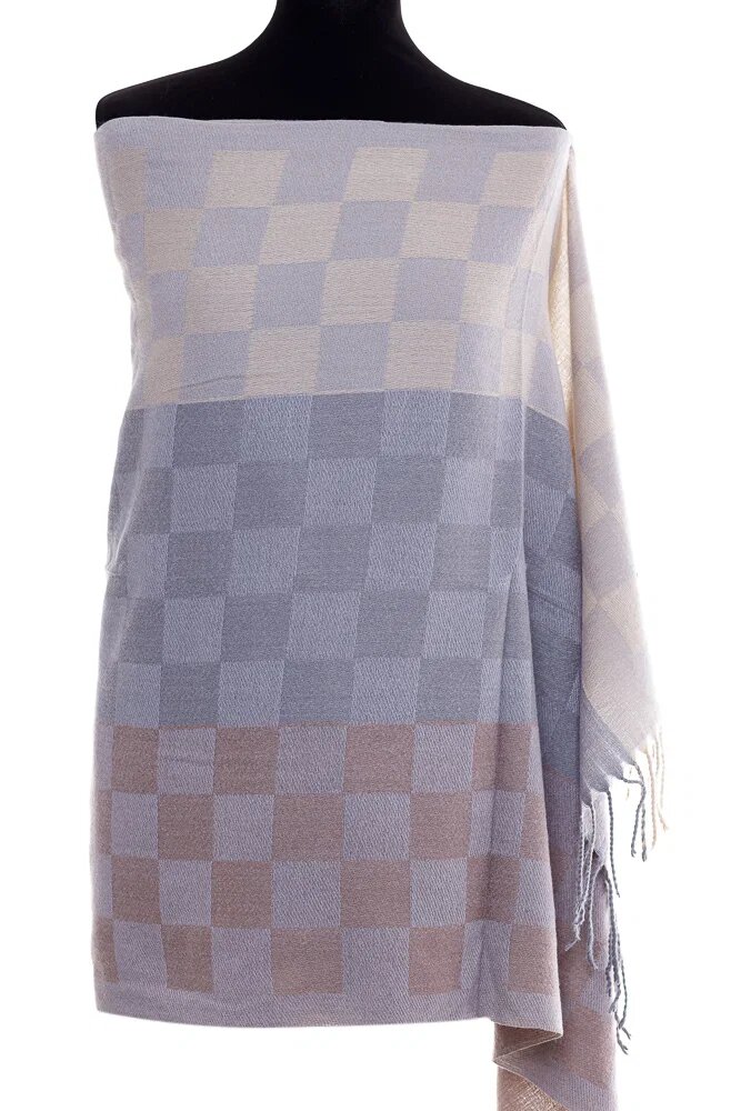 Shopika Esarfa casmir unisex cu imprimeu tabla de sah pe fond gri deschis