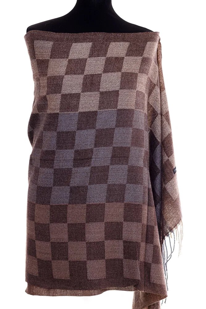 Shopika Esarfa casmir unisex cu imprimeu tabla de sah pe fond maron