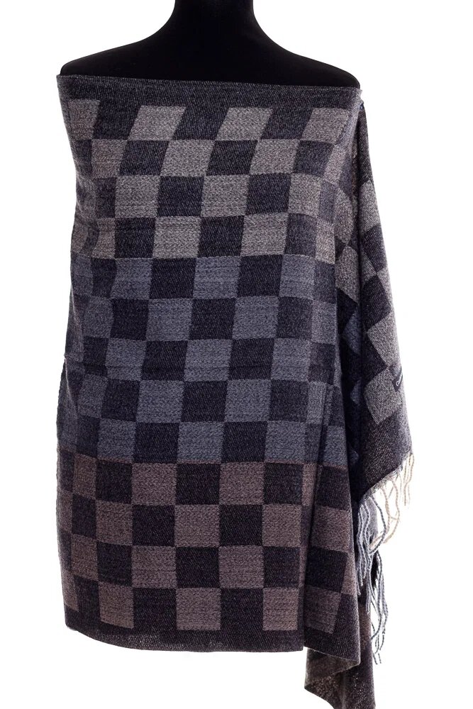 Shopika Esarfa casmir unisex cu imprimeu tabla de sah pe fond negru