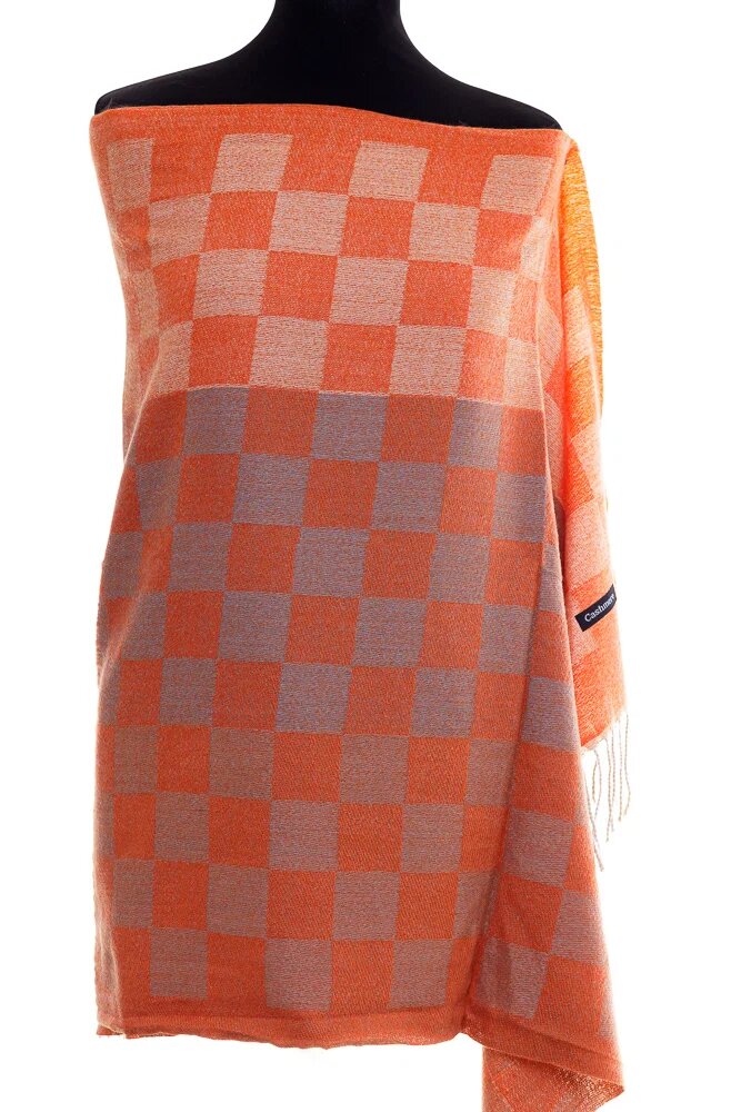 Shopika Esarfa casmir unisex cu imprimeu tabla de sah pe fond portocaliu