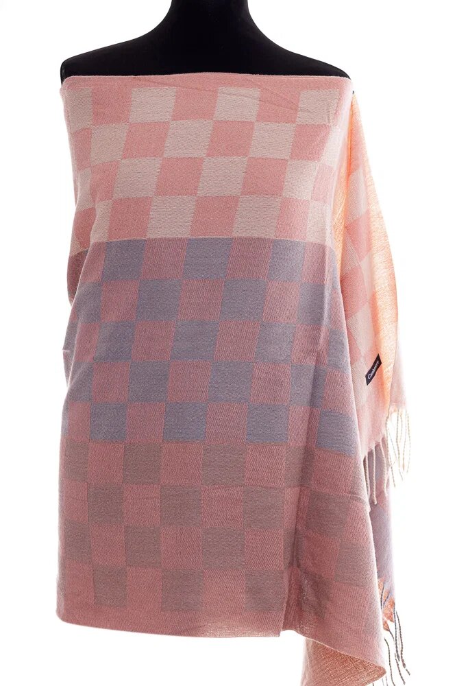Shopika Esarfa casmir unisex cu imprimeu tabla de sah pe fond roz prafuit