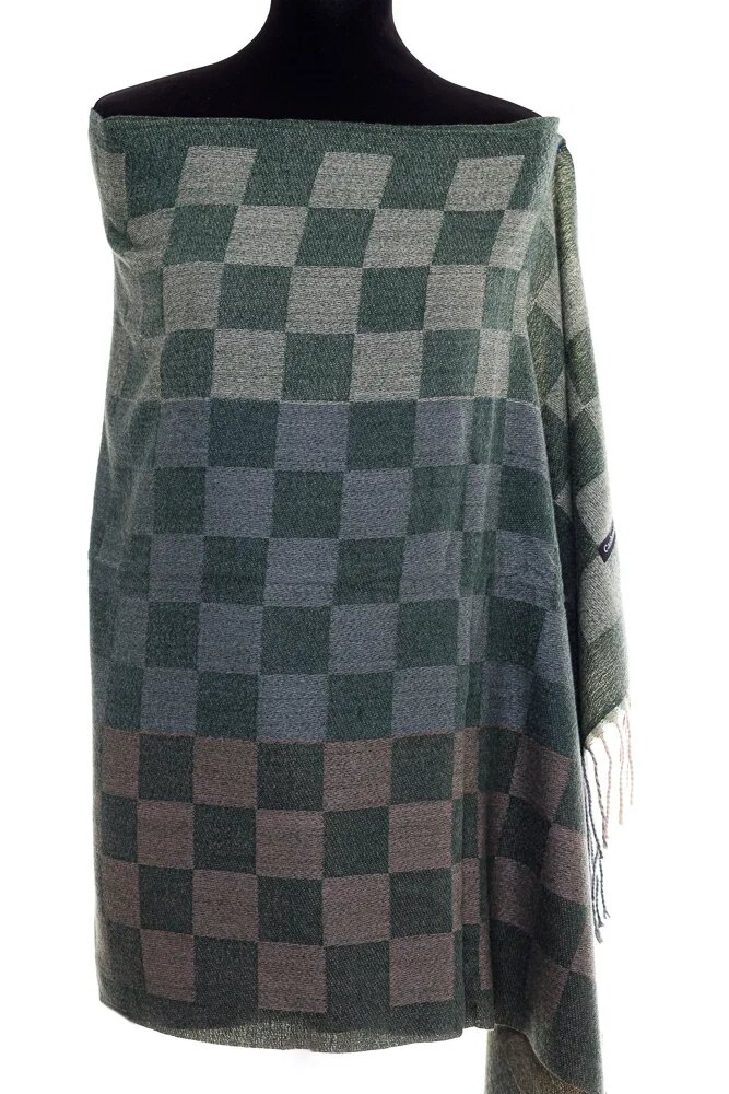 Shopika Esarfa casmir unisex cu imprimeu tabla de sah pe fond verde