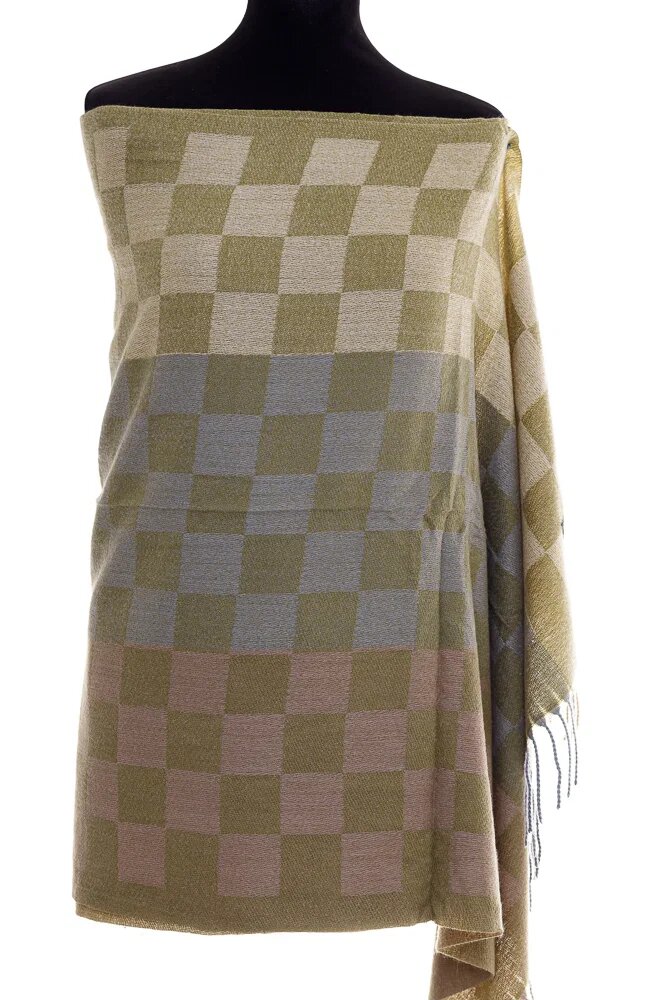 Shopika Esarfa casmir unisex cu imprimeu tabla de sah pe fond verde deschis