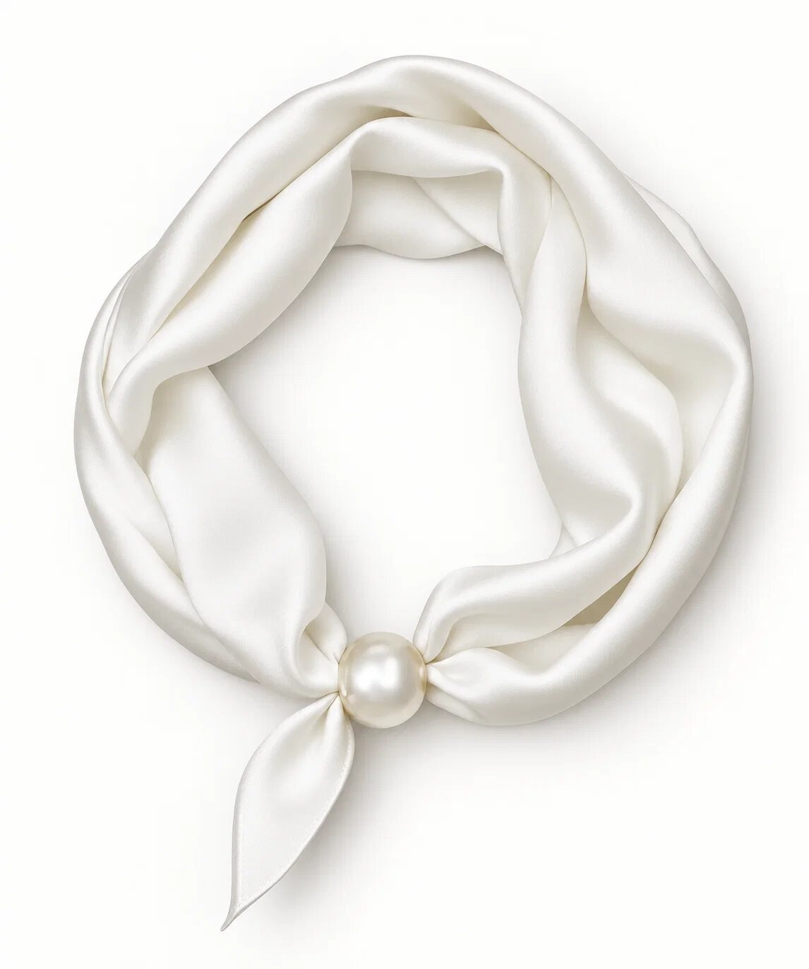 Shopika Esarfa colier satinata cu perla decorativa si inchidere magnetica alba