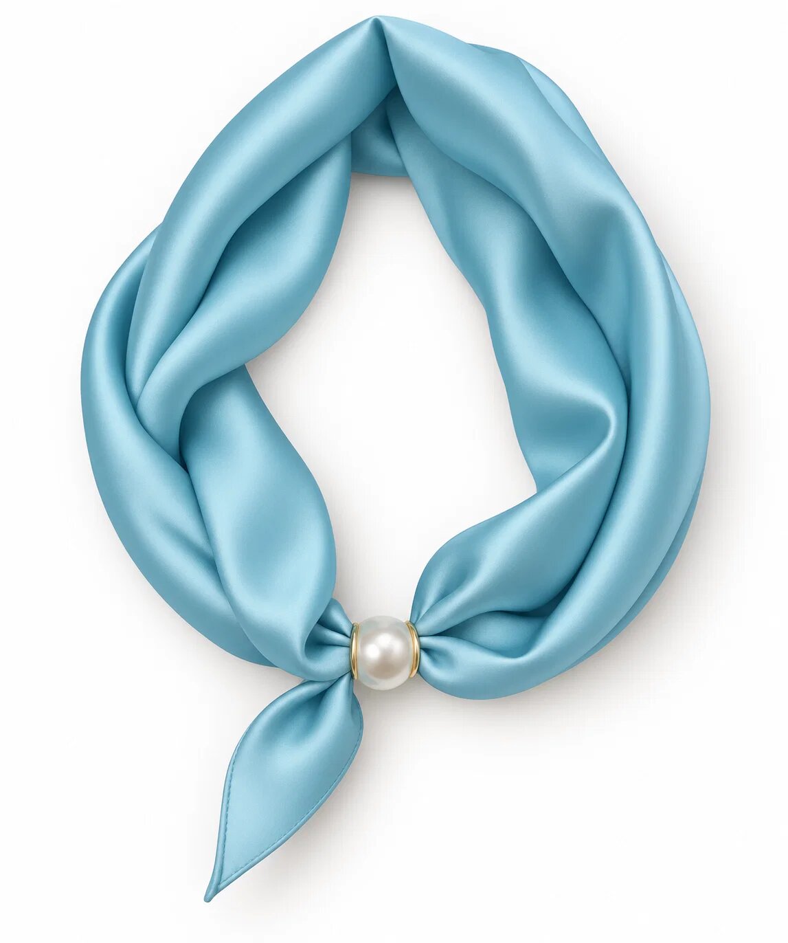 Shopika Esarfa colier satinata cu perla decorativa si inchidere magnetica albastru aqua
