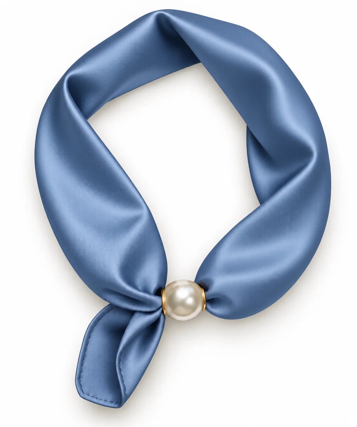 Shopika Esarfa colier satinata cu perla decorativa si inchidere magnetica albastru jeans