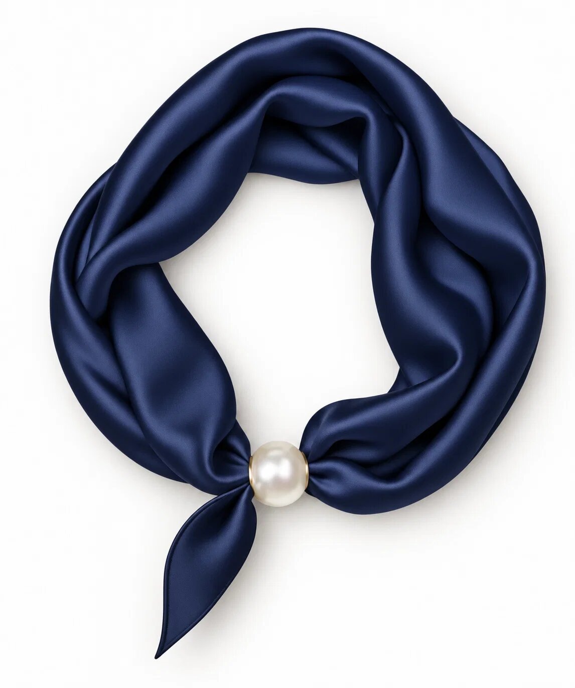 Shopika Esarfa colier satinata cu perla decorativa si inchidere magnetica bleumarin