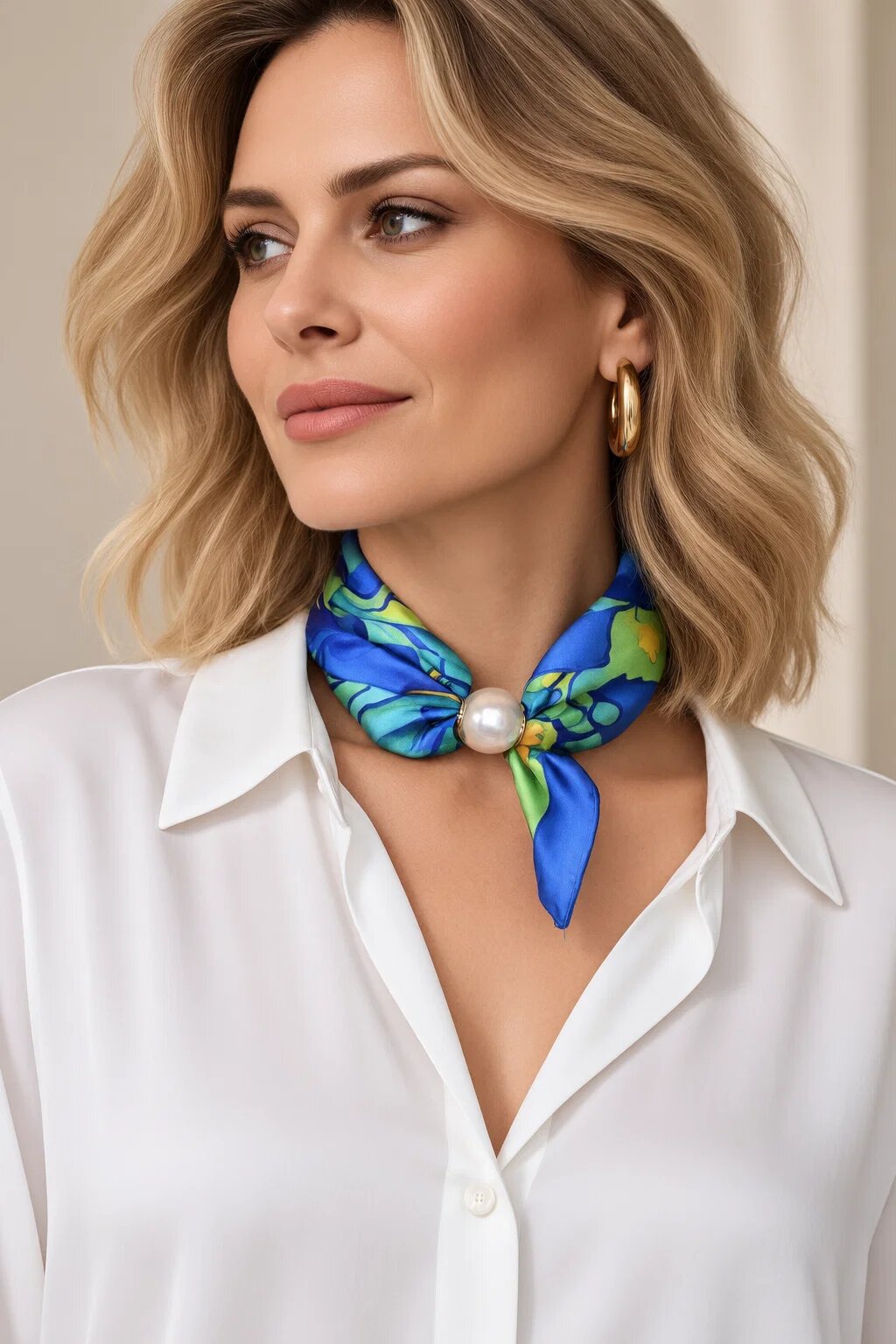 Shopika Esarfa colier satinata cu perla decorativa si inchidere magnetica dupa Irisi - de Van Gogh