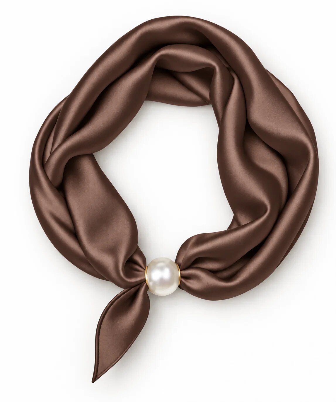 Shopika Esarfa colier satinata cu perla decorativa si inchidere magnetica maro cald