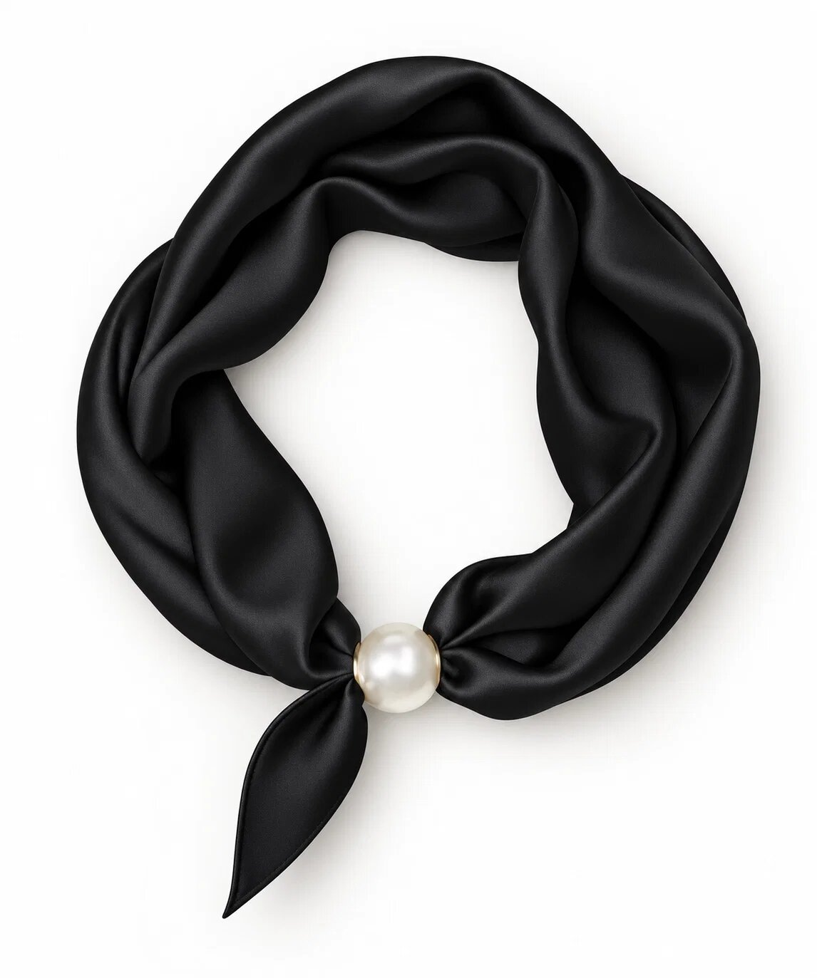 Shopika Esarfa colier satinata cu perla decorativa si inchidere magnetica negru uni
