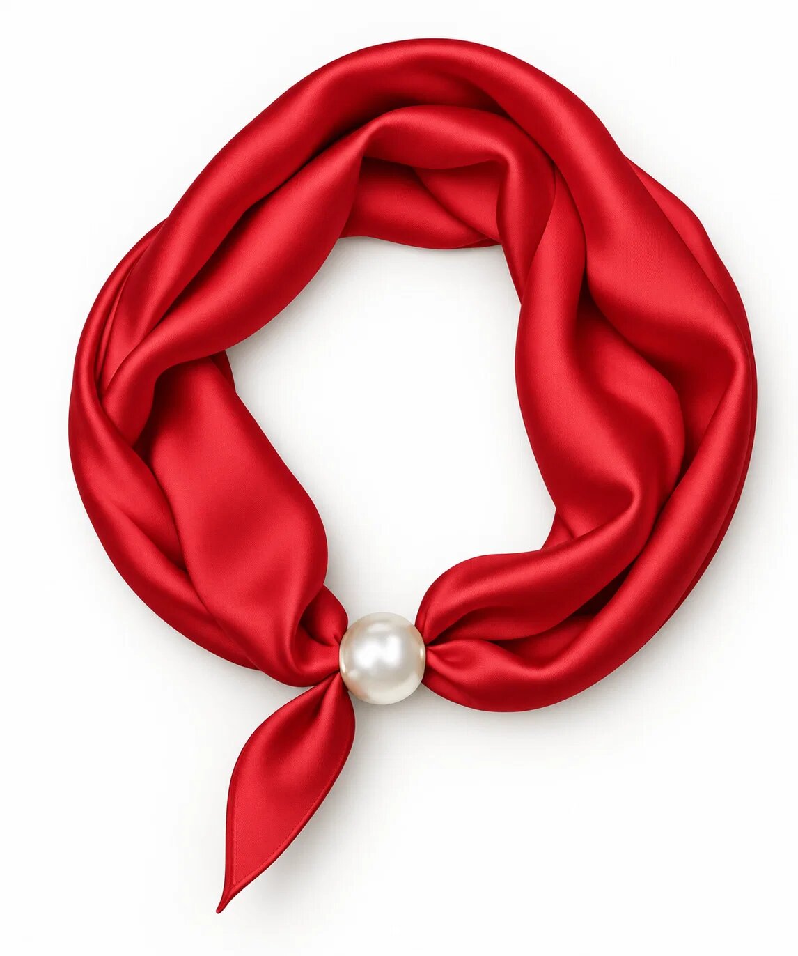 Shopika Esarfa colier satinata cu perla decorativa si inchidere magnetica rosie
