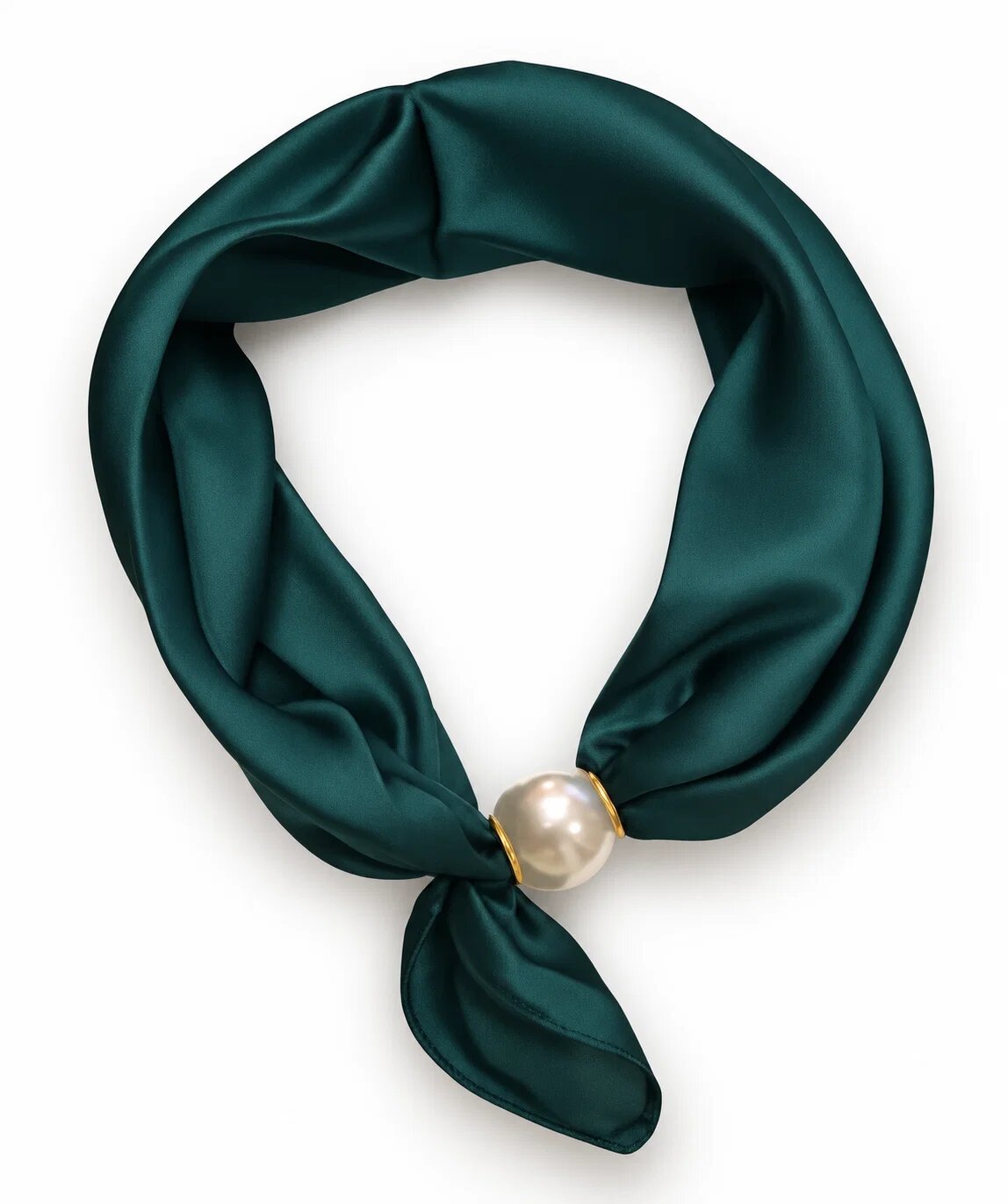 Shopika Esarfa colier satinata cu perla decorativa si inchidere magnetica verde inchis