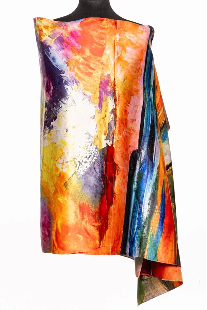 Shopika Esarfa cu doua fete din matase cu imprimeu pictural multicolor