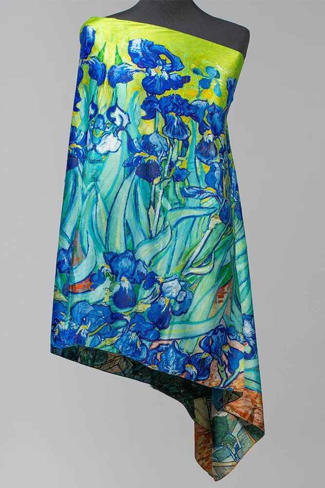 Shopika Esarfa cu doua fete din matase imprimata cu model inspirat dupa Irisi - de Van Gogh