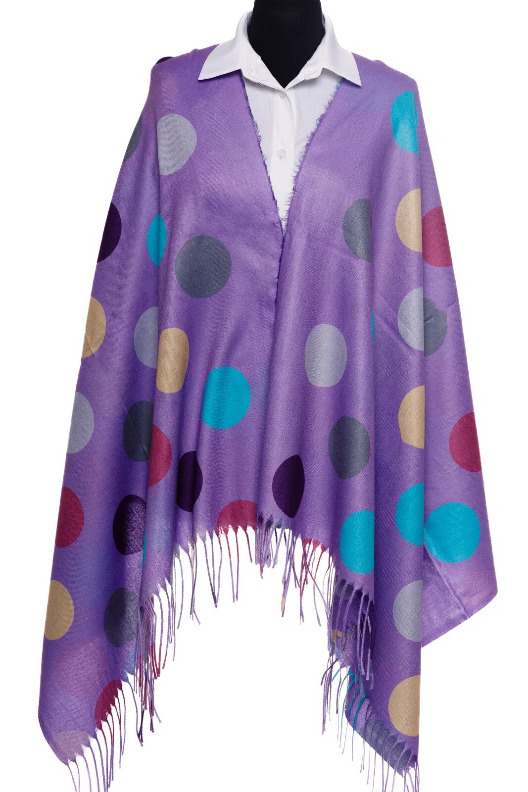 Shopika Esarfa din casmir cu buline multicolore pe fond mov deschis