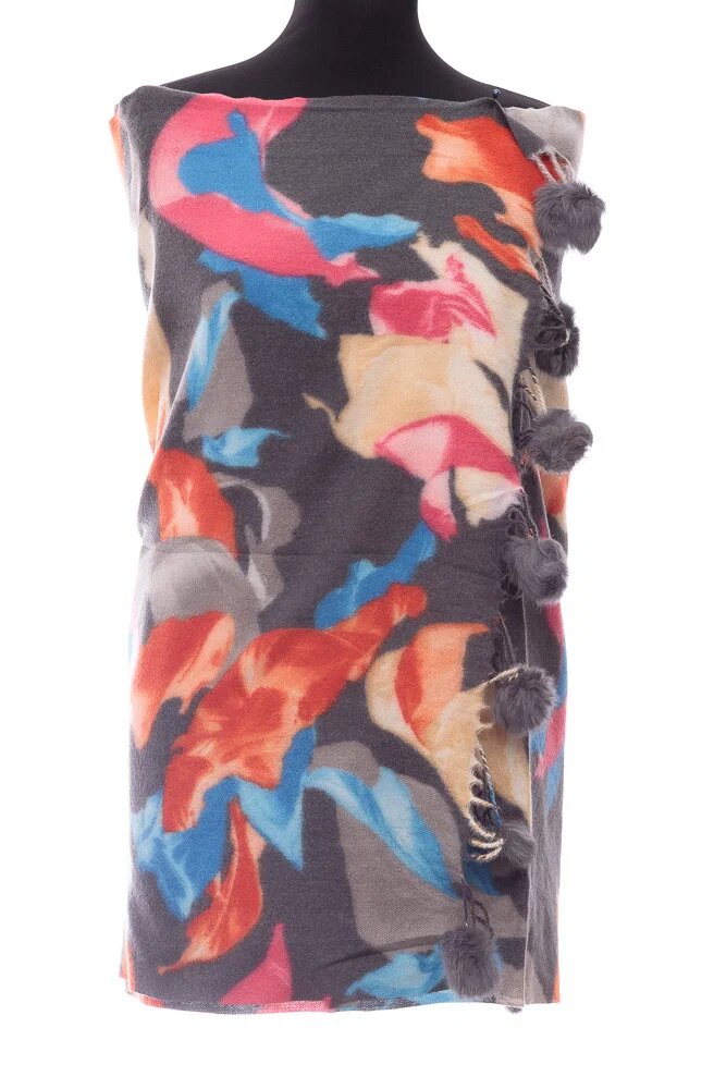 Shopika Esarfa din casmir cu ciucuri din blanita naturala multicolor pe fond gri