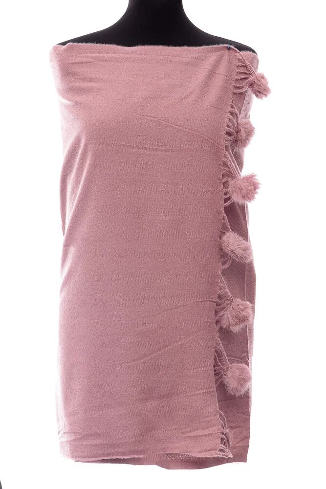 Shopika Esarfa din casmir cu ciucuri din blanita naturala roz prafuit