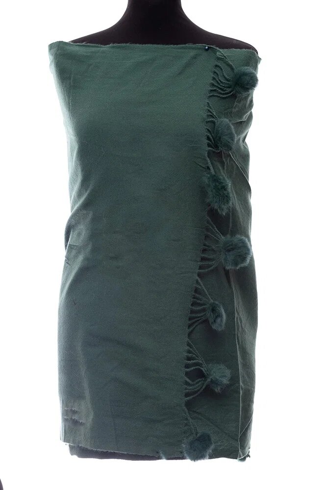 Shopika Esarfa din casmir cu ciucuri din blanita naturala verde