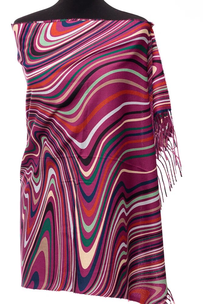 Shopika Esarfa din casmir cu linii curbe multicolore pe fond mov zmeura