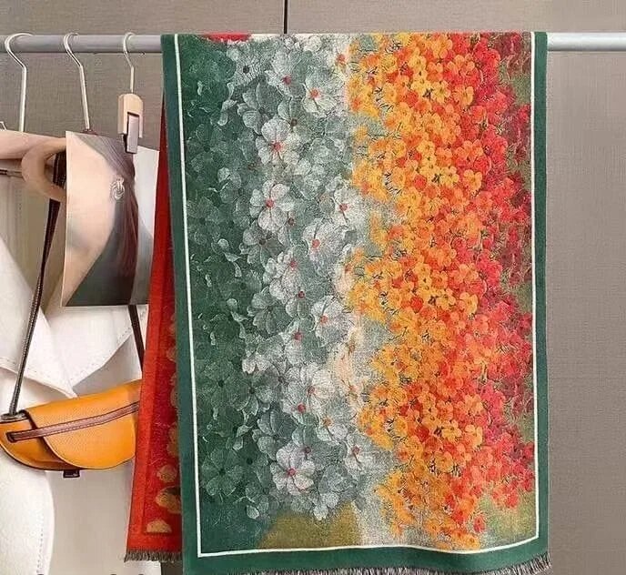 Shopika Esarfa din lana si bumbac cu imprimeu vibrant cu maci gama de lux