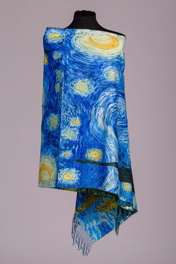 Shopika Esarfa doua fete imprimata cu model inspirat dupa pictura celebra a lui Van Gogh Noapte Instelat