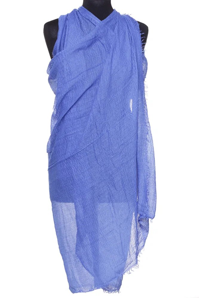 Shopika Esarfa dreptunghiulara tip pareo cu aspect creponat din vascoza bleu