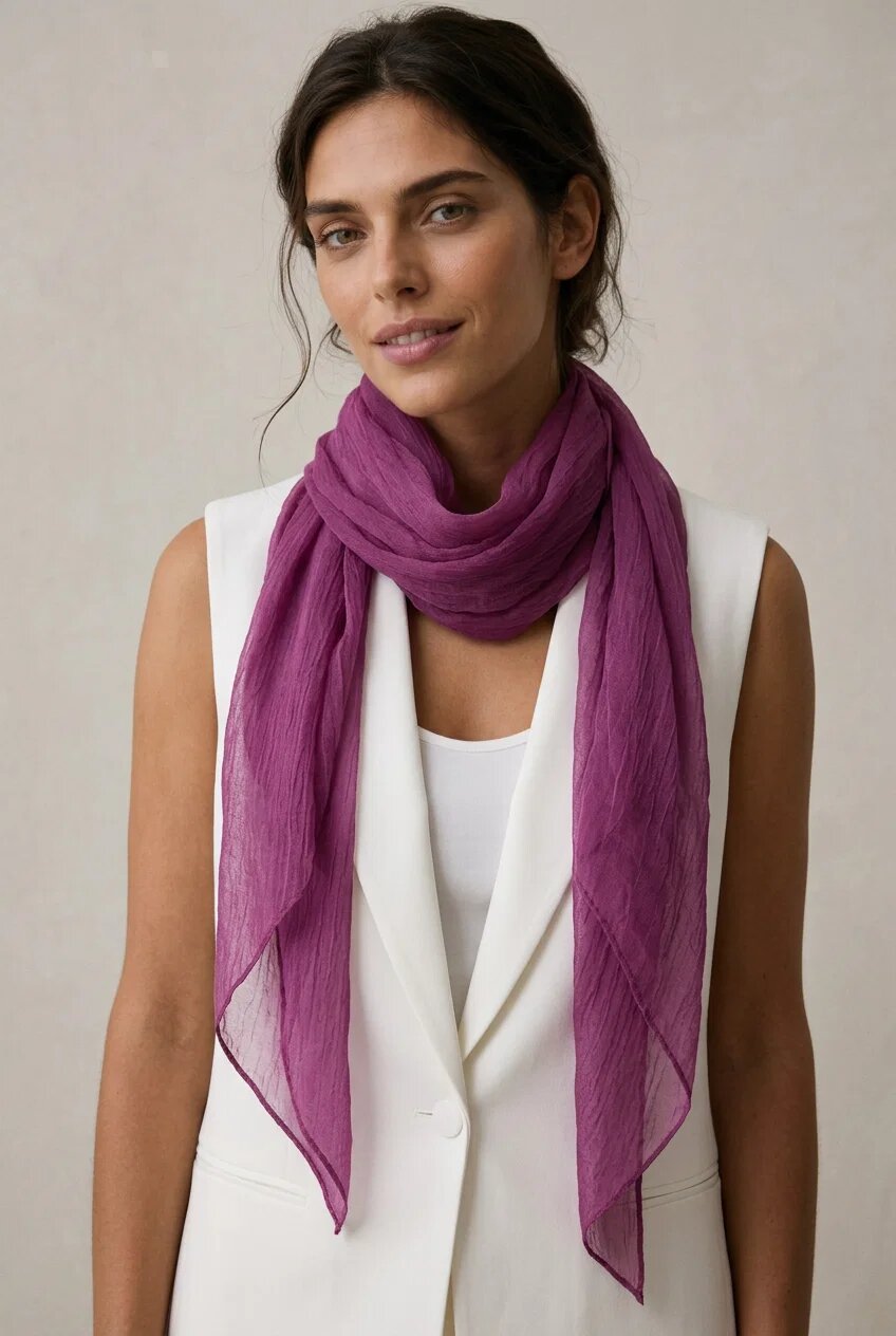 Shopika Esarfa magenta dreptunghiulara in colturi alungite din bumbac si matase