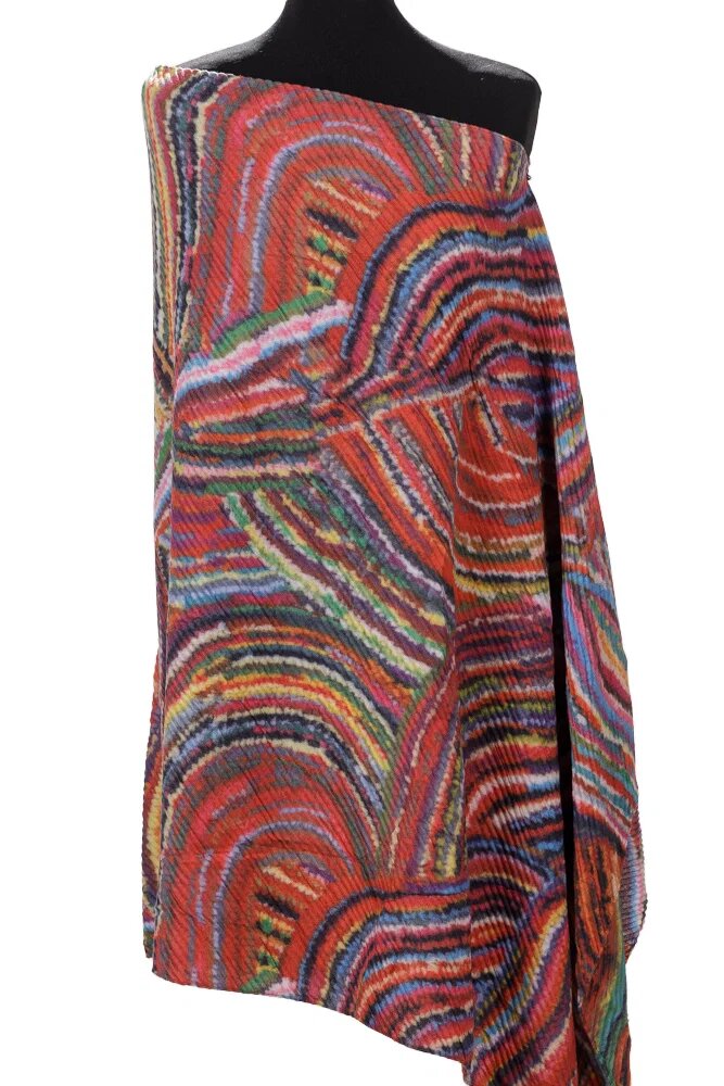 Shopika Esarfa mare plisata din casmir cu dubla fata in linii curbe multicolore
