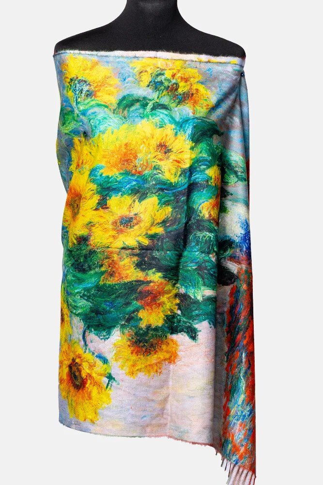 Shopika Esarfa matase cu imprimeu dupa Floarea Soarelui de Van Gogh
