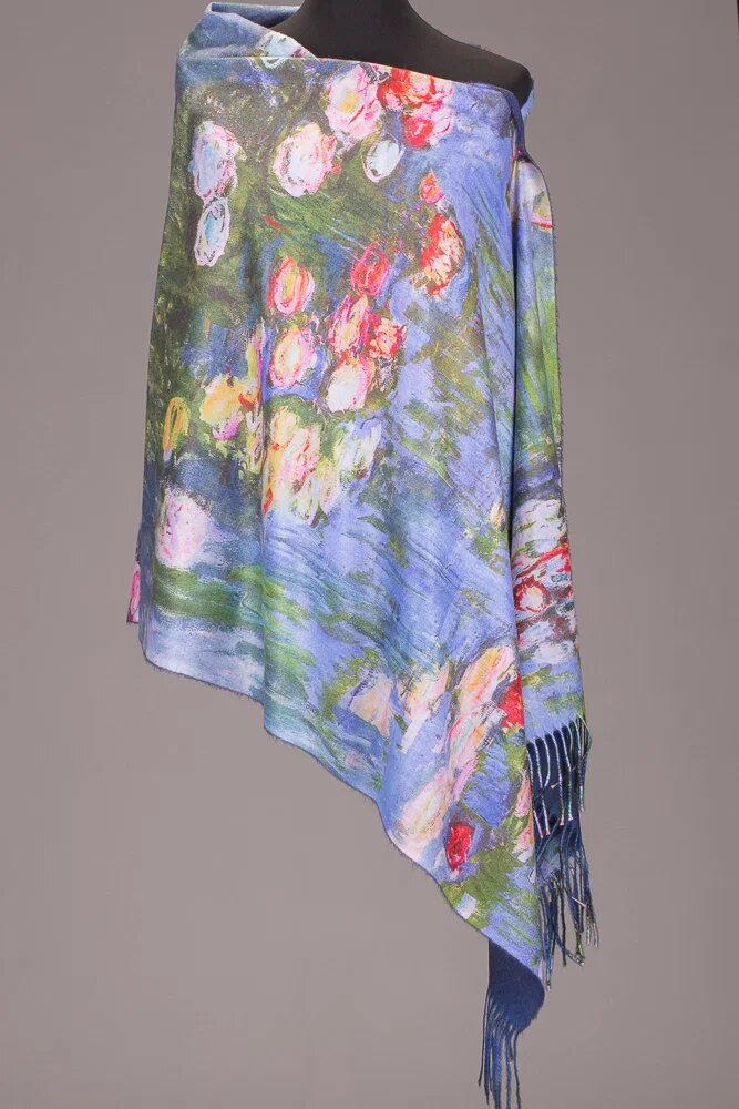 Shopika Esarfa matase cu imprimeu model inspirat dupa Nuferii de Claude Monet