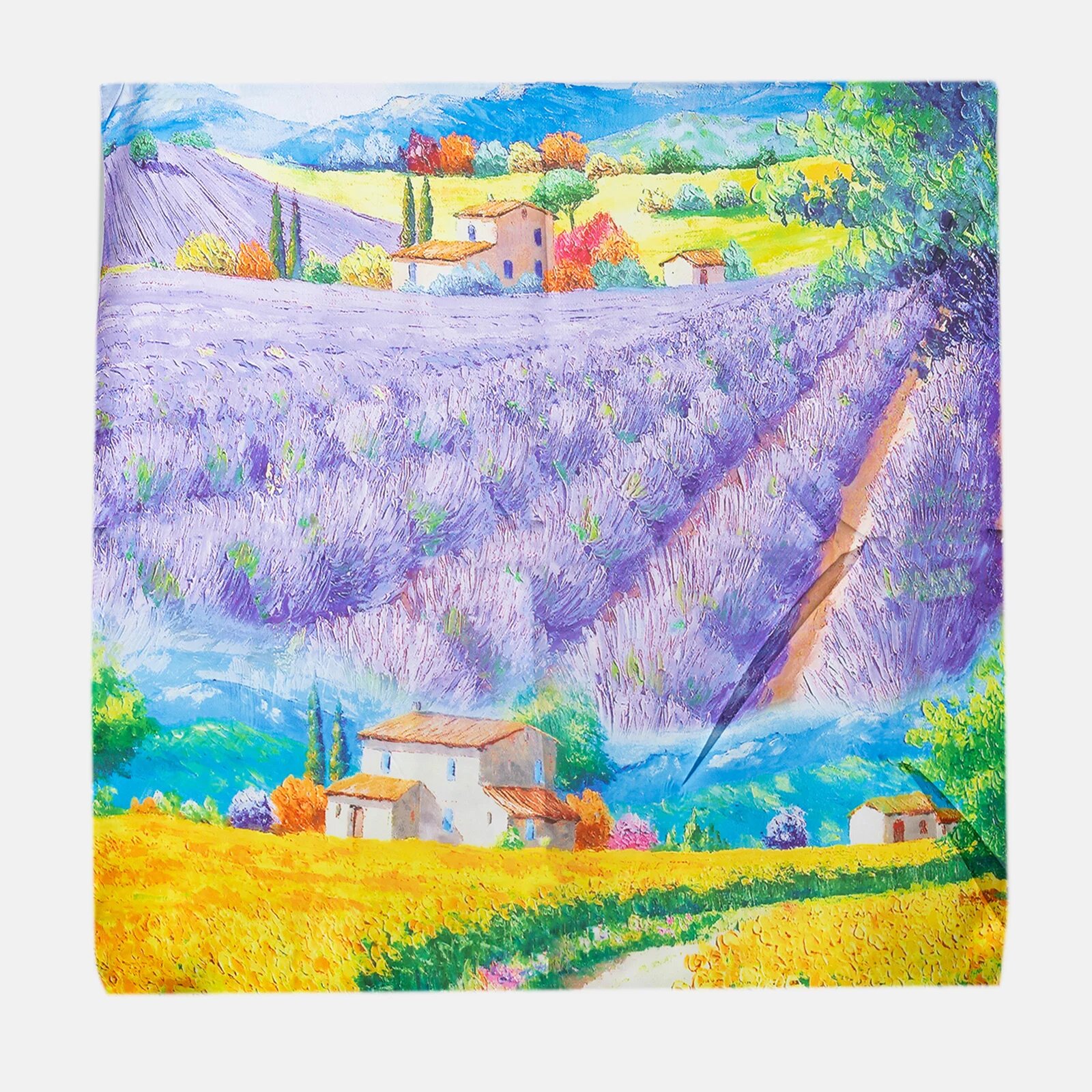 Shopika Esarfa patrata cu o singura fata imprimata cu model inspirat a unui tablou cu gradina de lavanda