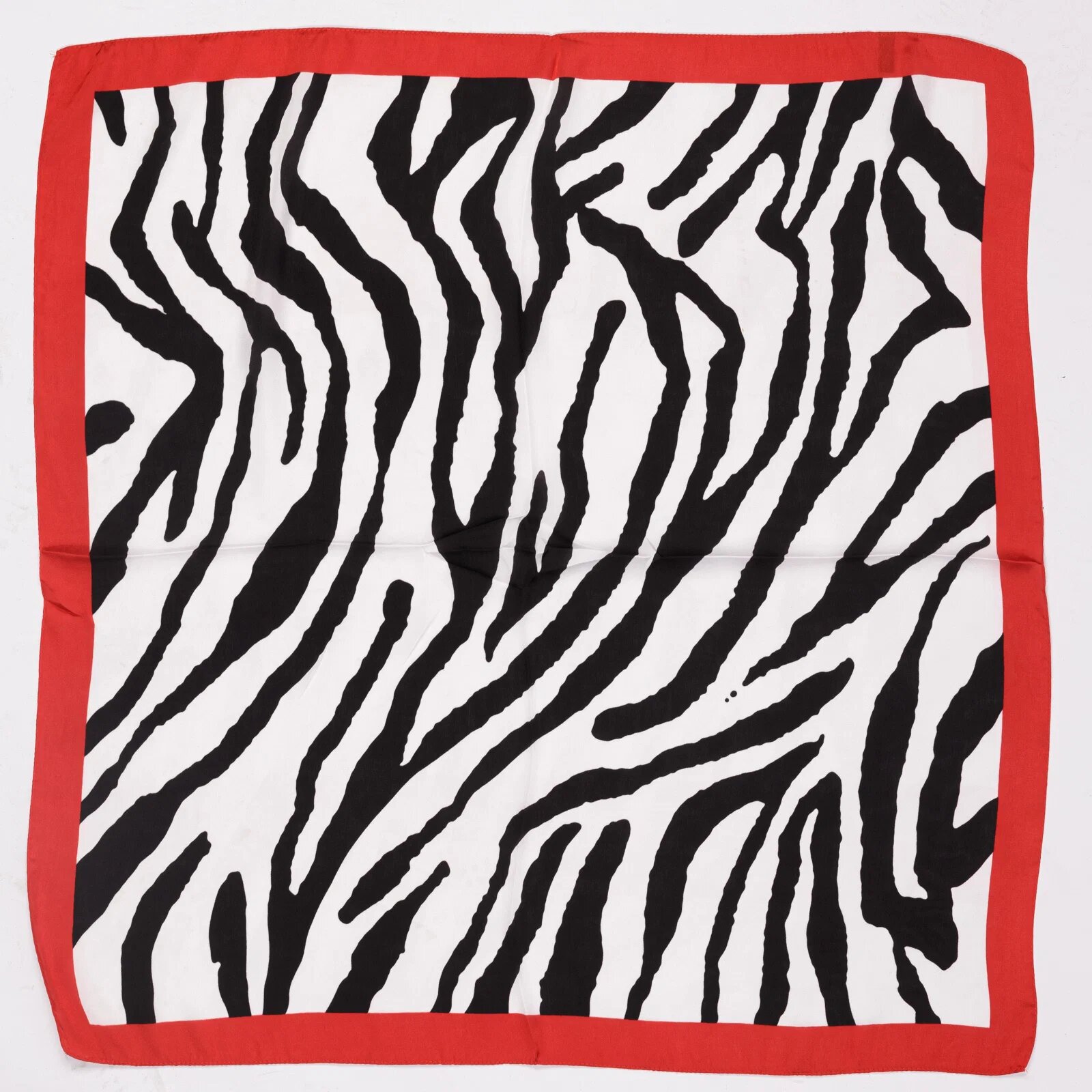 Shopika Esarfa patrata cu o singura fata imprimeu animal print alb negru cu margine rosie