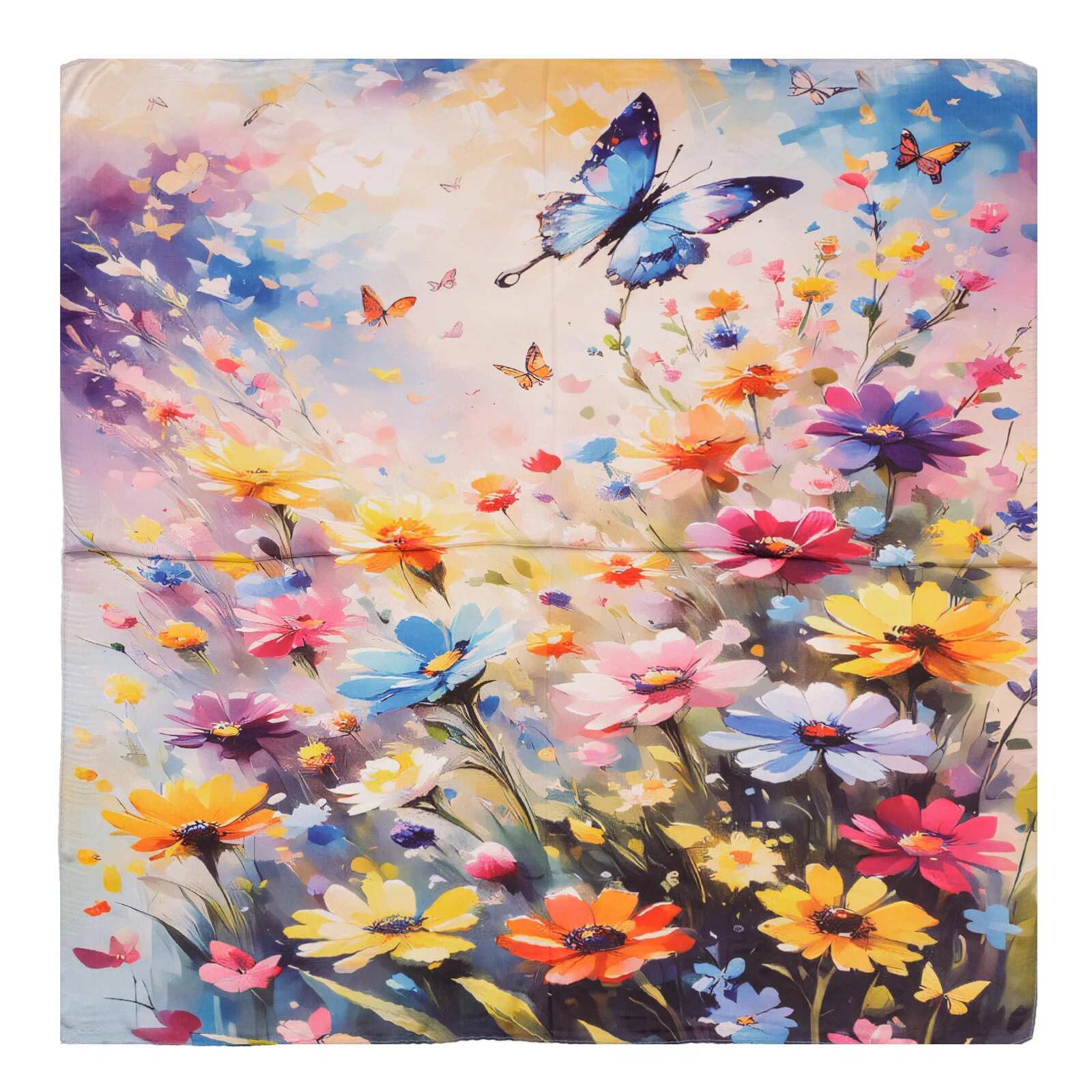 Shopika Esarfa patrata cu o singura fata imprimeu floral multicolor cu fluturi