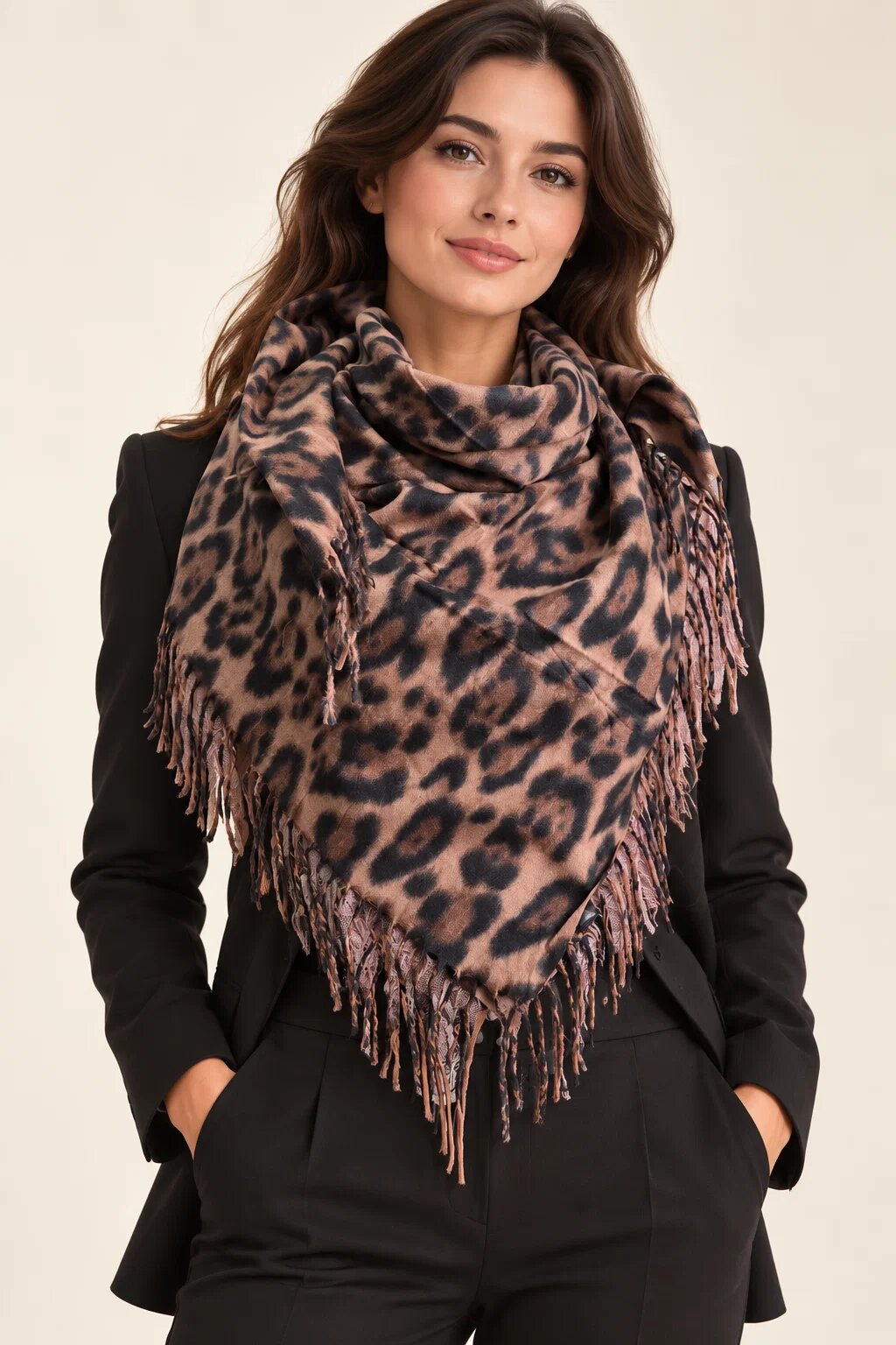 Shopika Esarfa patrata mare imprimeu animal print cu maron si negru