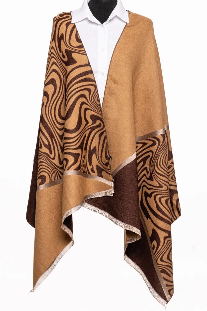 Shopika Esarfa premium cashmere cu jocuri de linii si volume camel si maro