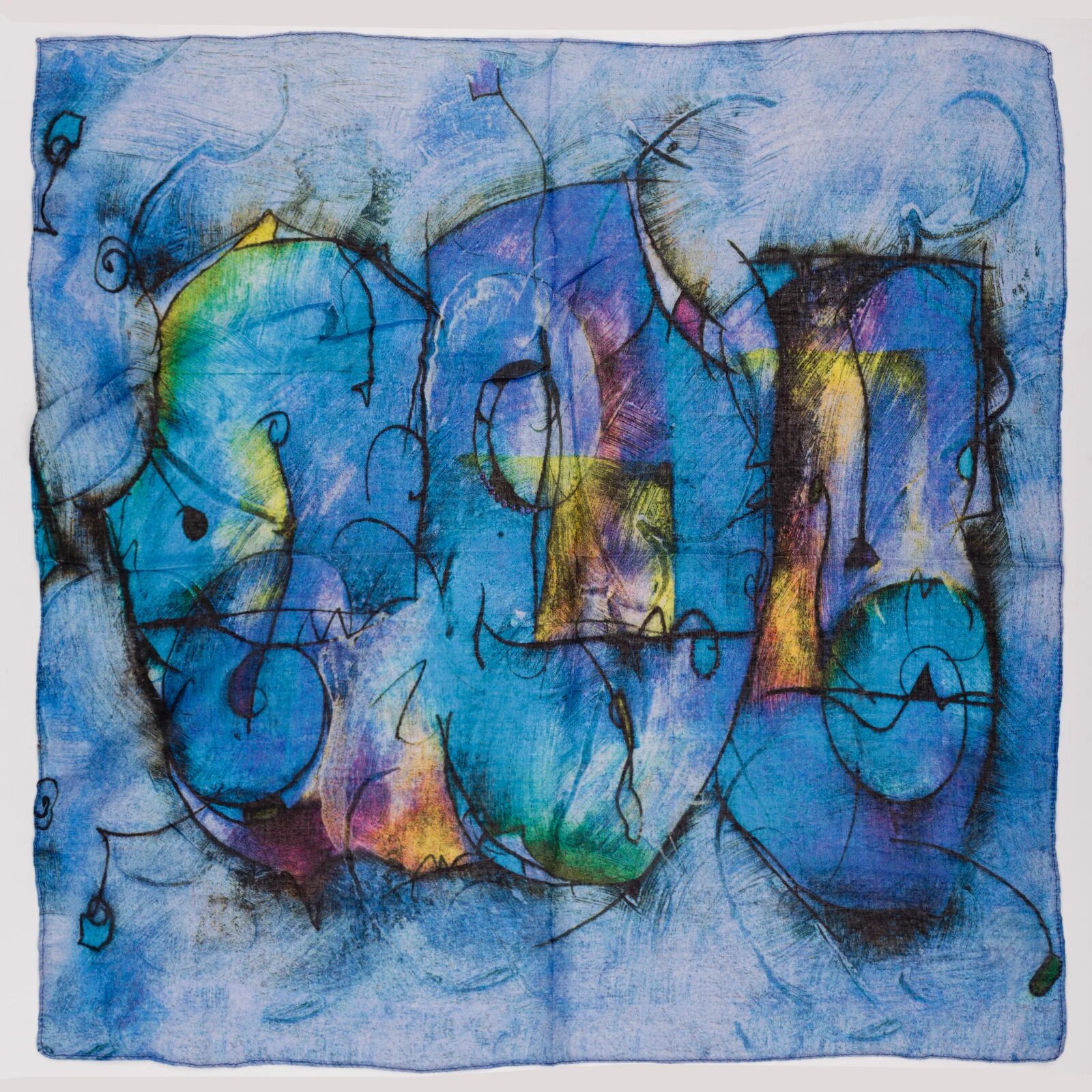 Shopika Esarfa tip batic din bumbac cu imprimeu grafic abstract pe fond bleu