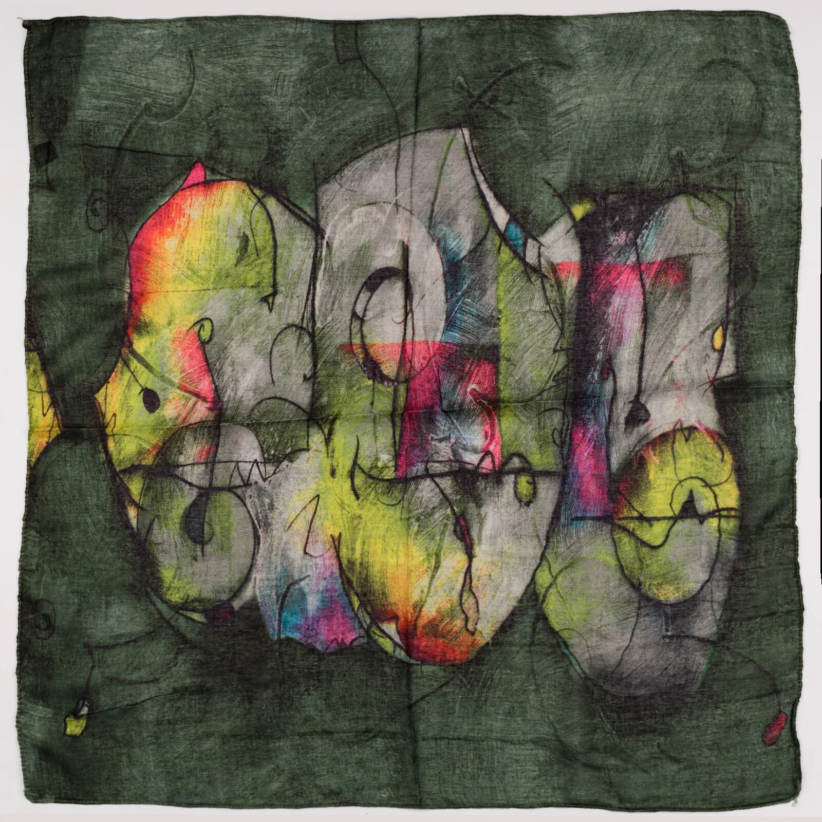 Shopika Esarfa tip batic din bumbac cu imprimeu grafic abstract pe fond verde inchis